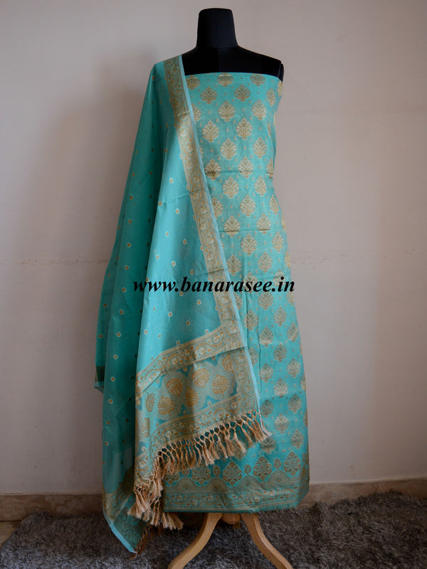 Banarasee/Banarasi Salwar Kameez Cotton Silk Resham Woven Fabric-Sea Green