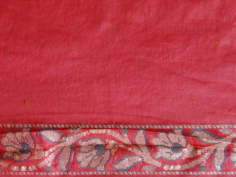 Banarasee Cotton Silk Saree With Zari Buti & Border-Green & Red