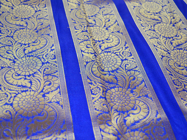 Banarasee/Banarasi Handwoven Art Silk Unstitched Lehenga & Blouse Fabric-Royal Blue