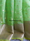 Banarasee Chanderi Cotton Zari Polka Dots With Skirt Border - Green