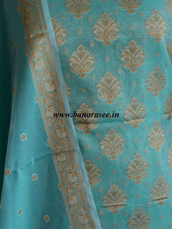 Banarasee/Banarasi Salwar Kameez Cotton Silk Resham Woven Fabric-Sea Green