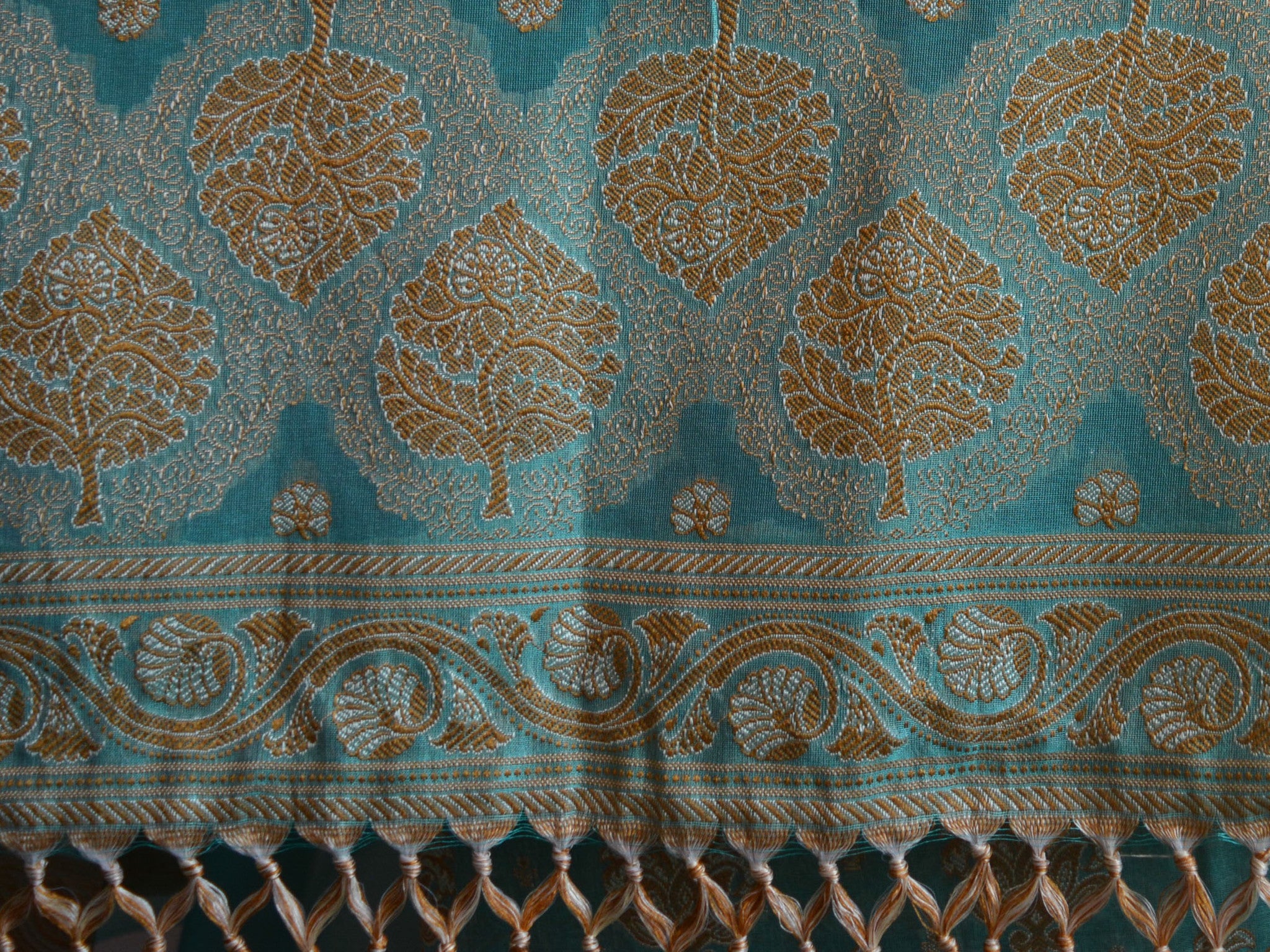 Banarasee/Banarasi Salwar Kameez Cotton Silk Resham Woven Fabric-Sea Green