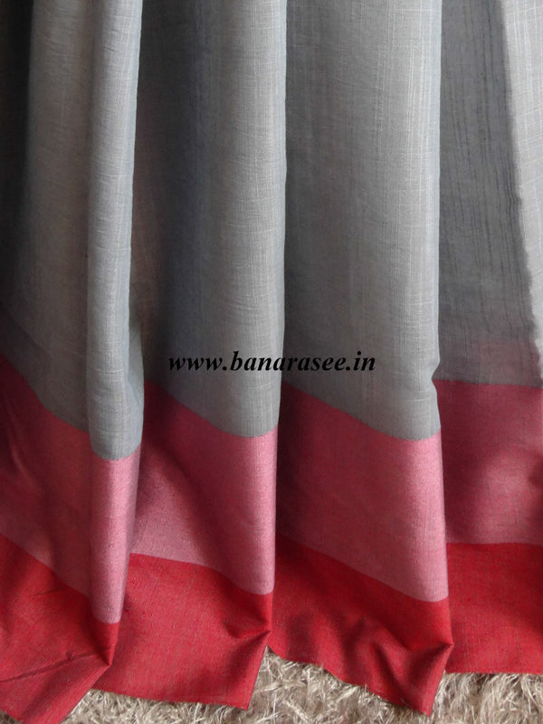 Banarasee Cotton Blend Saree With Contrast Border-Grey