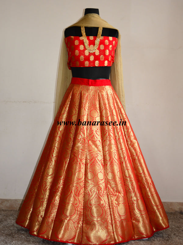 Banarasee/Banarasi Handwoven Art Silk Unstitched Lehenga & Blouse Fabr