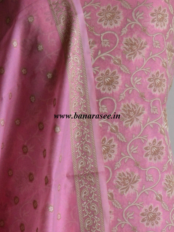 Banarasee/Banarasi Salwar Kameez Cotton Silk Resham Woven With Floral Jaal Fabric-Pink