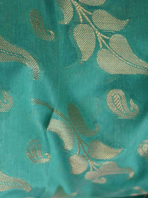 Banarasee/Banarasi Salwar Kameez Cotton Silk Gold Zari Leaf Buti Woven Fabric-Green
