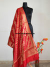 Banarasee Handloom Pure Silk Zari Woven Jaal Dupatta-Red