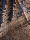 Banarasee Handloom Pure Silk Zari Woven Jaal Dupatta-Black