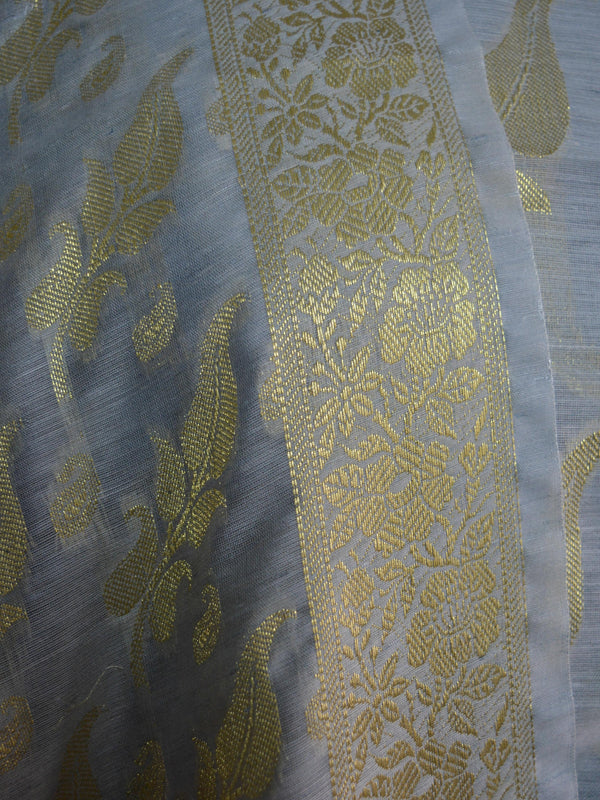 Banarasee/Banarasi Salwar Kameez Cotton Silk Gold Zari Buti Woven Fabric-Grey