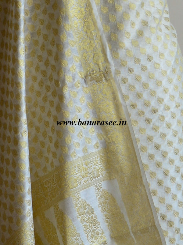 Banarasee/Banarasi Salwar Kameez Cotton Silk Gold Zari Small Buti Woven Fabric-Off White