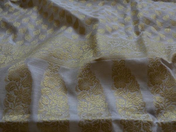 Banarasee/Banarasi Salwar Kameez Cotton Silk Gold Zari Small Buti Woven Fabric-Off White