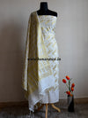 Banarasee/Banarasi Salwar Kameez Cotton Silk Gold Zari Leaf Buti Woven Fabric-Off White