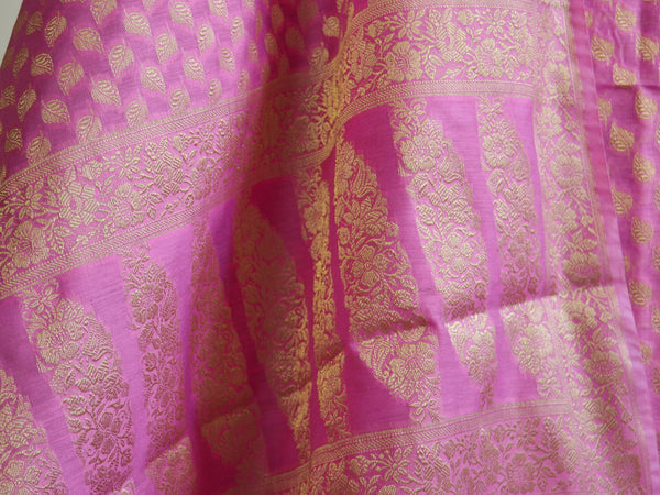 Banarasee/Banarasi Salwar Kameez Cotton Silk Gold Zari Leaf Buti Woven Fabric-Pink