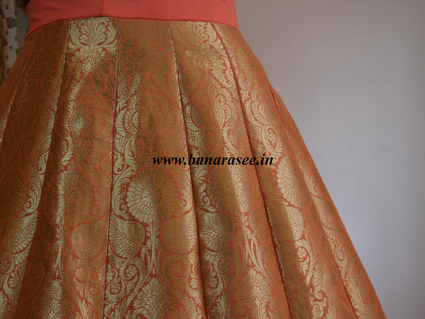 Banarasee/Banarasi Handwoven Art Silk Unstitched Lehenga & Blouse Fabric-Peach