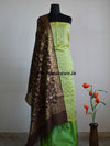 Banarasee Chanderi Cotton Salwar Kameez Zari Polka Dot Buti Design Fabric & Brown Jaal Dupatta-Green