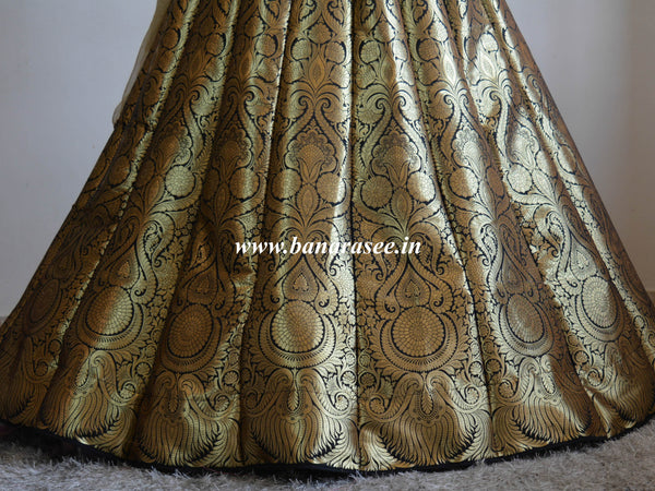 Banarasee/Banarasi Handwoven Art Silk Unstitched Lehenga & Blouse Fabric-Black