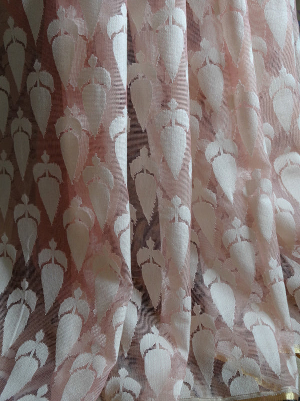 Banarasee/Banarasee Pure Net & Linen Handloom Saree in Half & Half Design-Pink & Blue