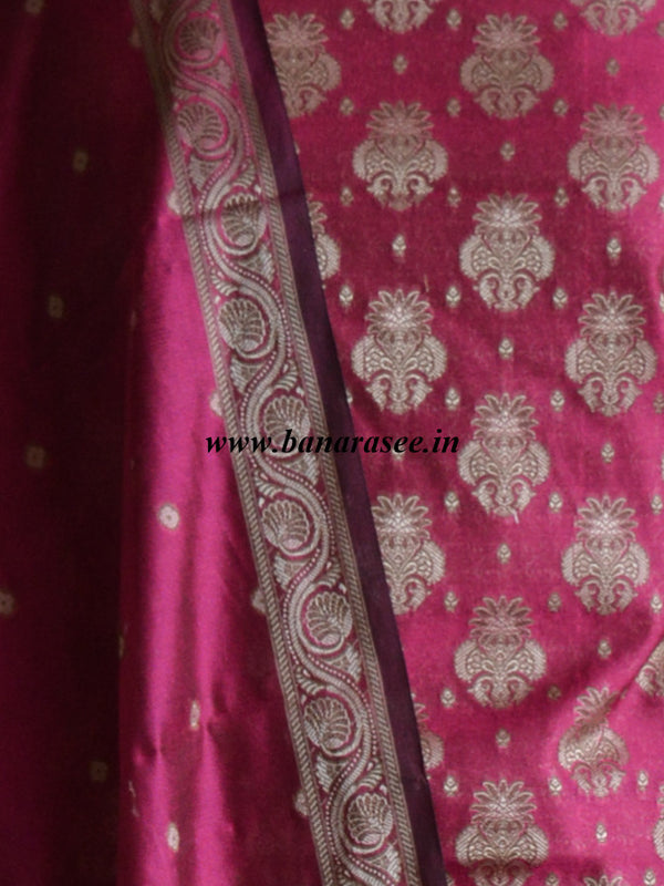 Banarasee/Banarasi Salwar Kameez Cotton Silk Resham Woven With Buti Design Fabric-Deep Pink