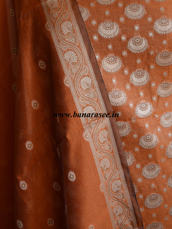 Banarasee/Banarasi Salwar Kameez Cotton Silk Resham Woven Fabric-Rust