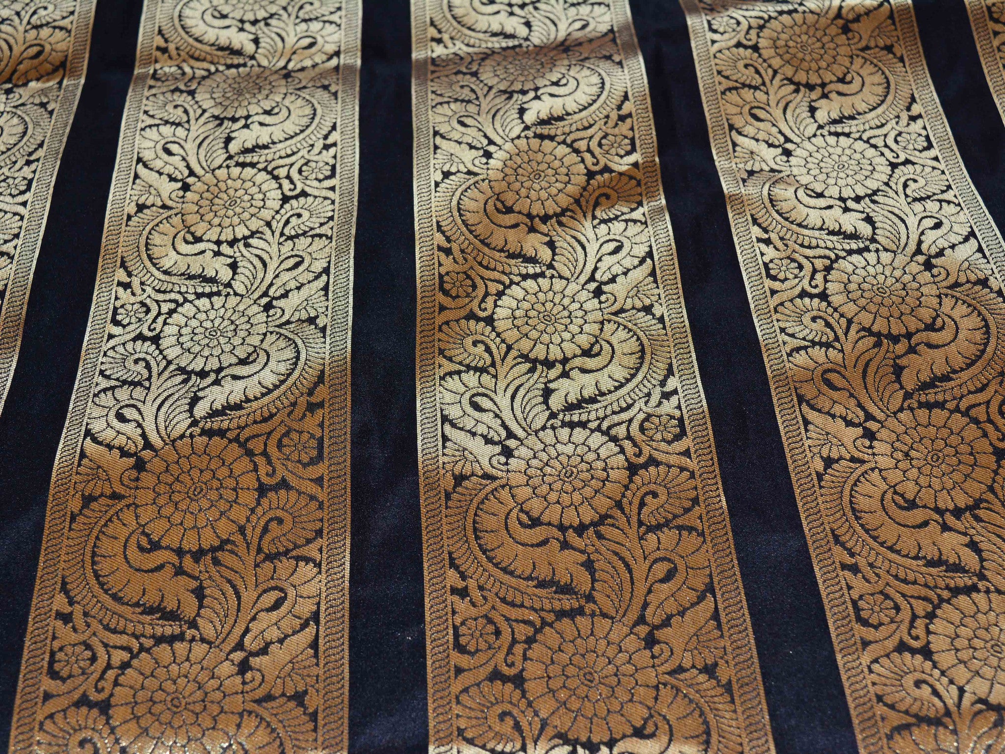 Banarasee/Banarasi Handwoven Art Silk Unstitched Lehenga & Blouse Fabric-Black