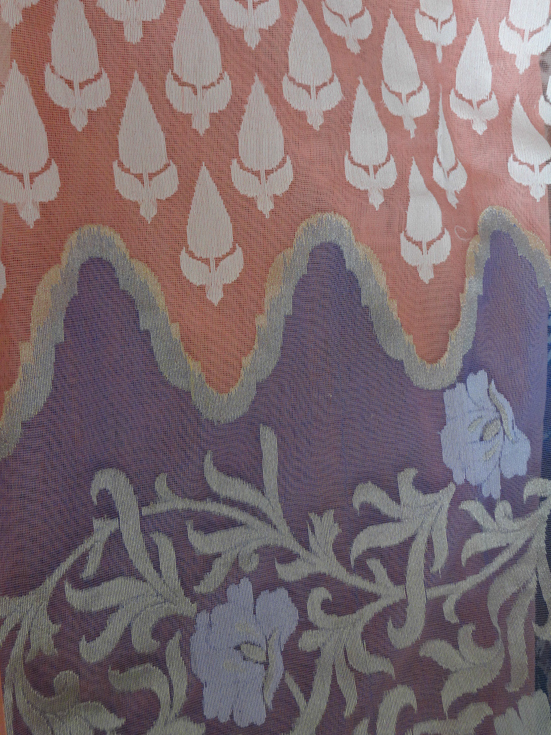 Banarasee/Banarasee Pure Net & Linen Handloom Saree in Half & Half Design-Pink & Blue
