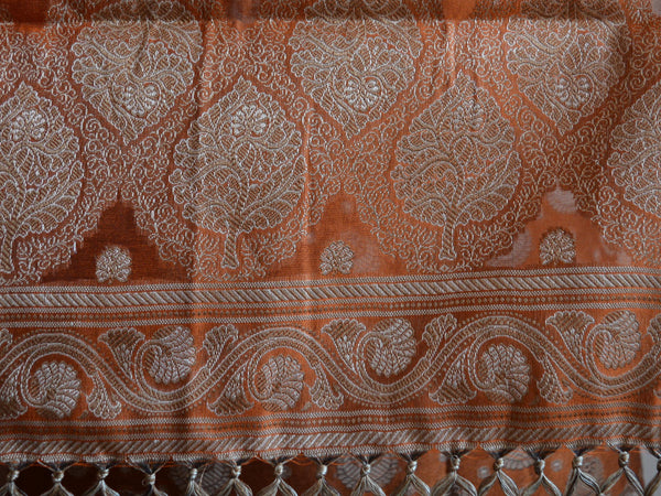 Banarasee/Banarasi Salwar Kameez Cotton Silk Resham Woven Fabric-Rust