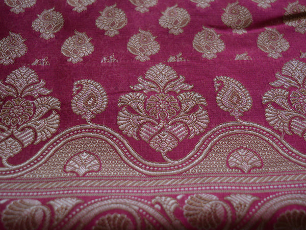 Banarasee/Banarasi Salwar Kameez Cotton Silk Resham Small Buti Woven Fabric-Magenta