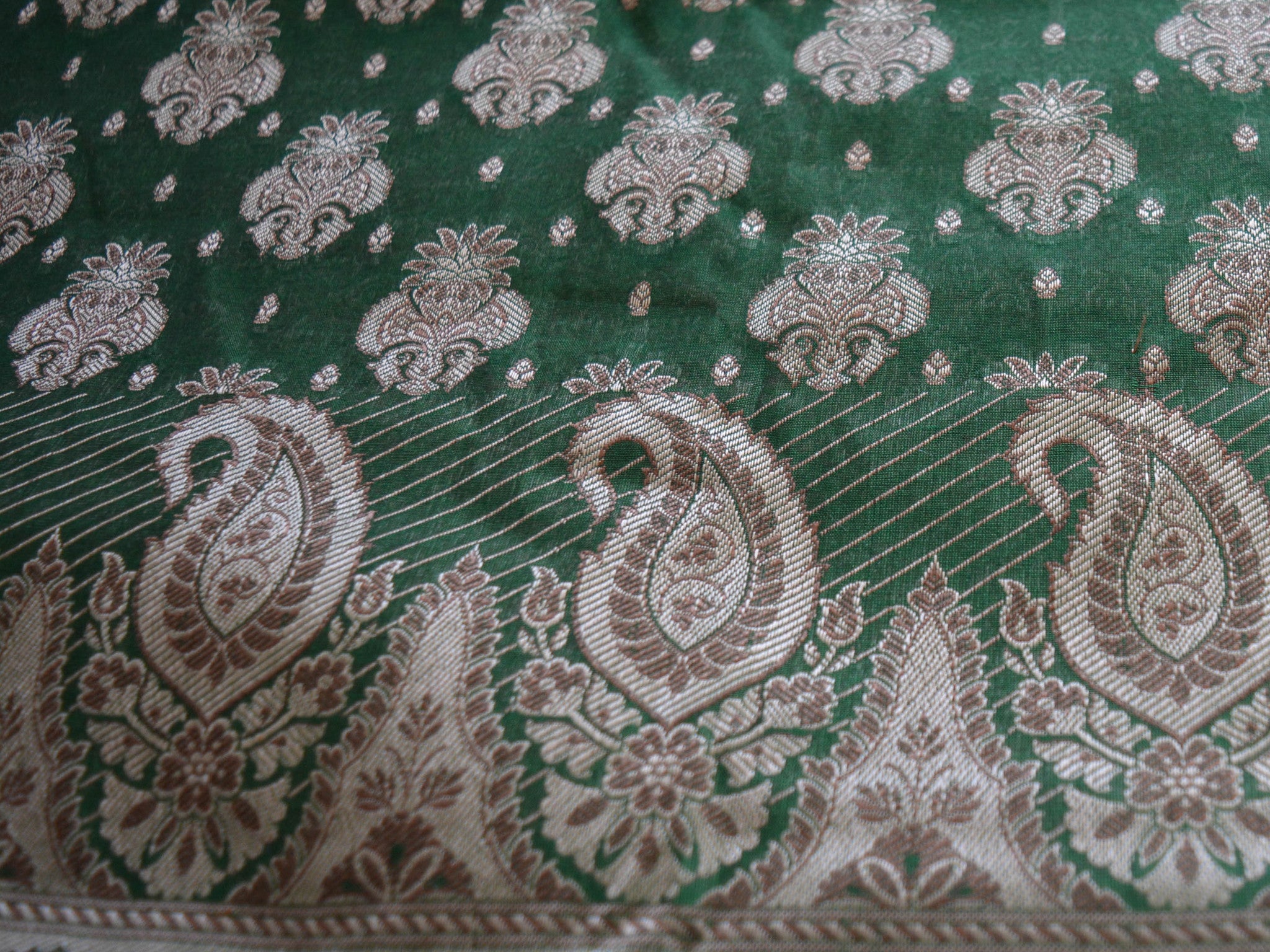 Banarasee/Banarasi Salwar Kameez Cotton Silk Resham Woven Fabric-Bottle Green
