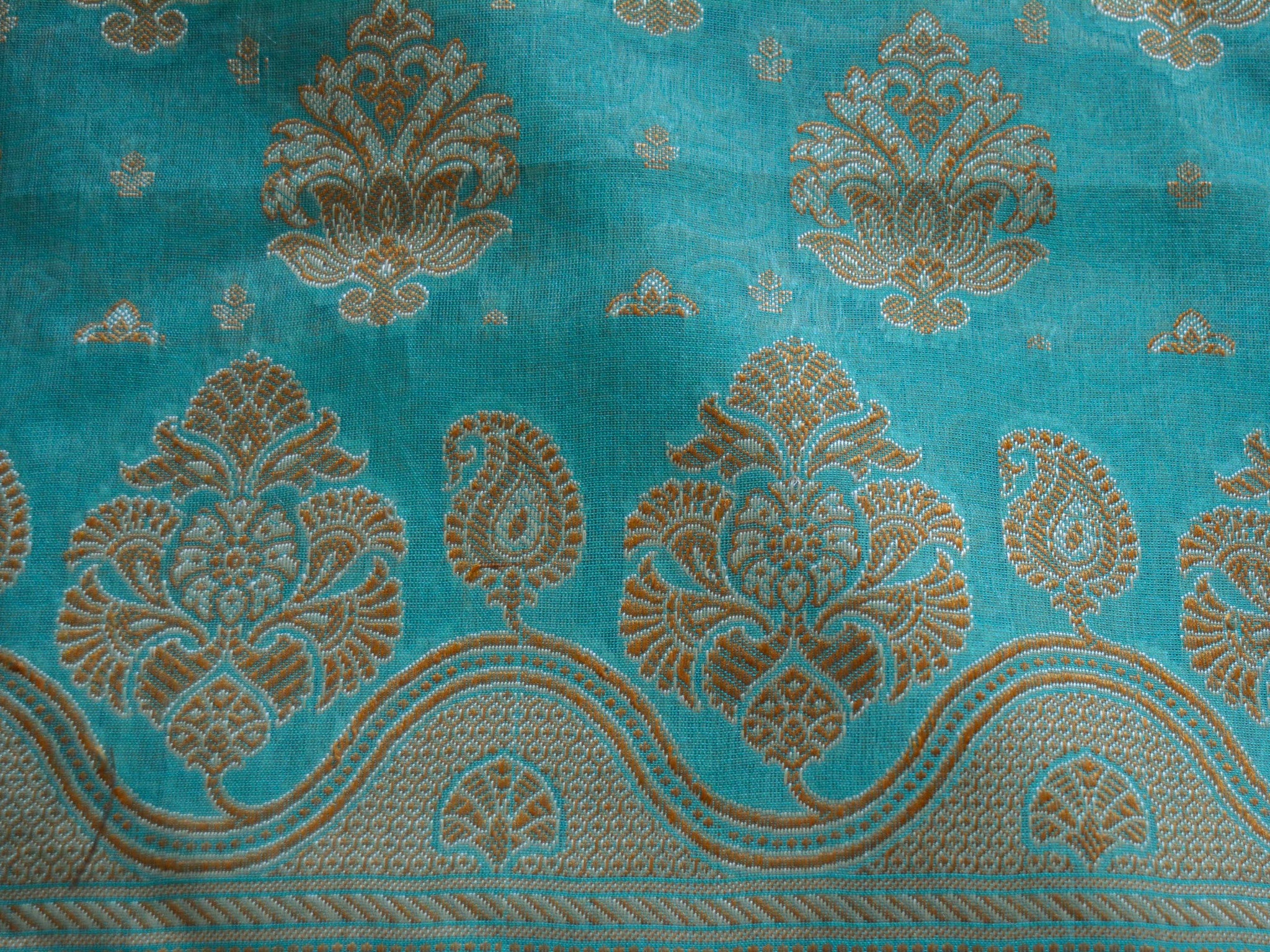 Banarasee/Banarasi Salwar Kameez Cotton Silk Resham Woven Fabric-Sea Green