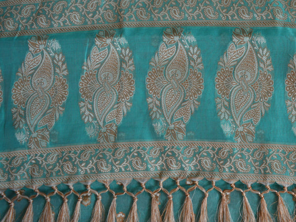 Banarasee/Banarasi Salwar Kameez Cotton Silk Resham Woven With Buti Design Fabric-Sea Green