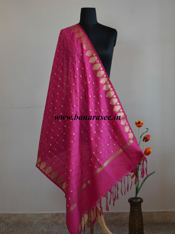 Art Silk Dupatta Vase Design on Border-Hot Pink