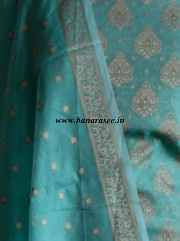 Banarasee/Banarasi Salwar Kameez Cotton Silk Resham Woven With Buti Design Fabric-Sea Green