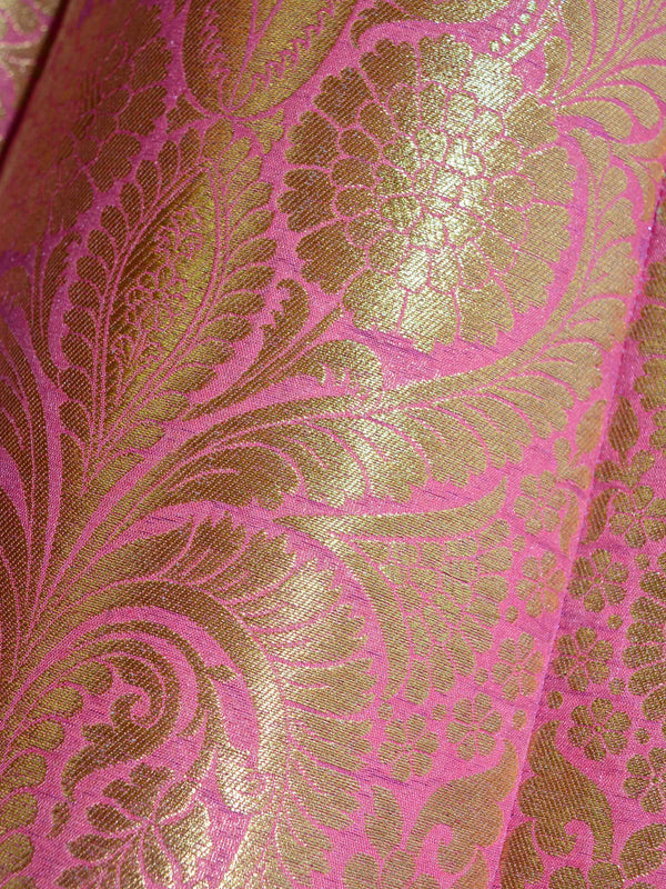 Banarasee/Banarasi Handwoven Art Silk Unstitched Lehenga & Blouse Fabric-Pink