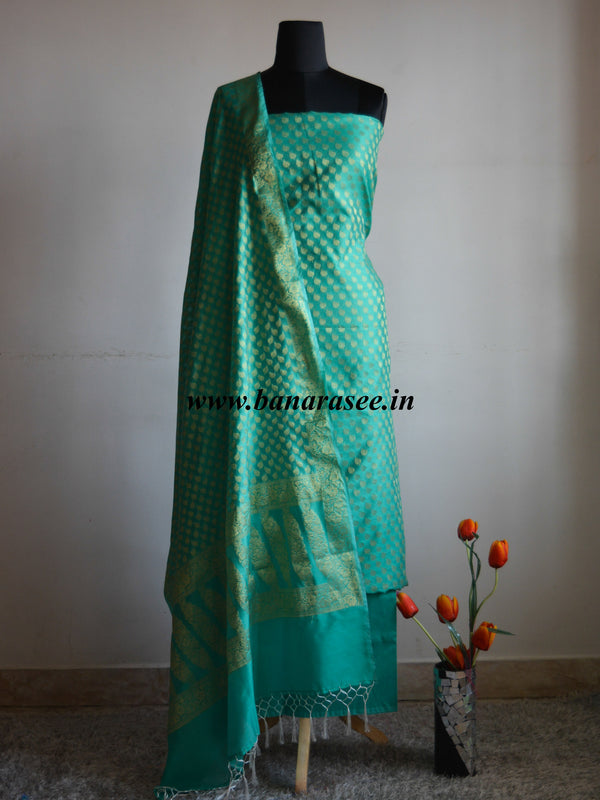 Banarasee/Banarasi Salwar Kameez Cotton Silk Gold Zari Buti Woven Fabric-Spring Green