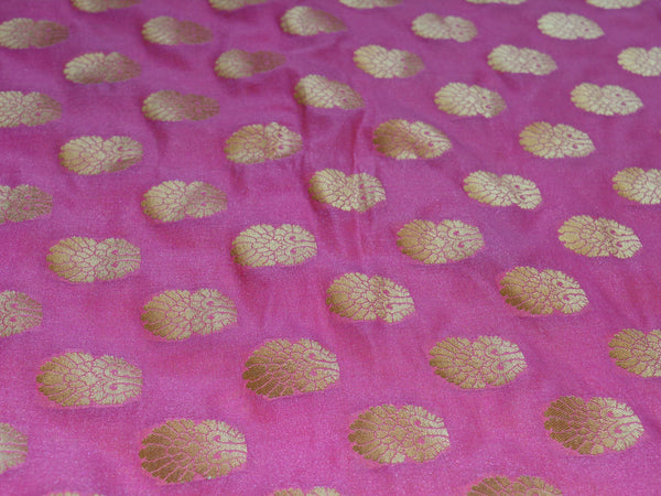Banarasee/Banarasi Handwoven Art Silk Unstitched Lehenga & Blouse Fabric-Pink