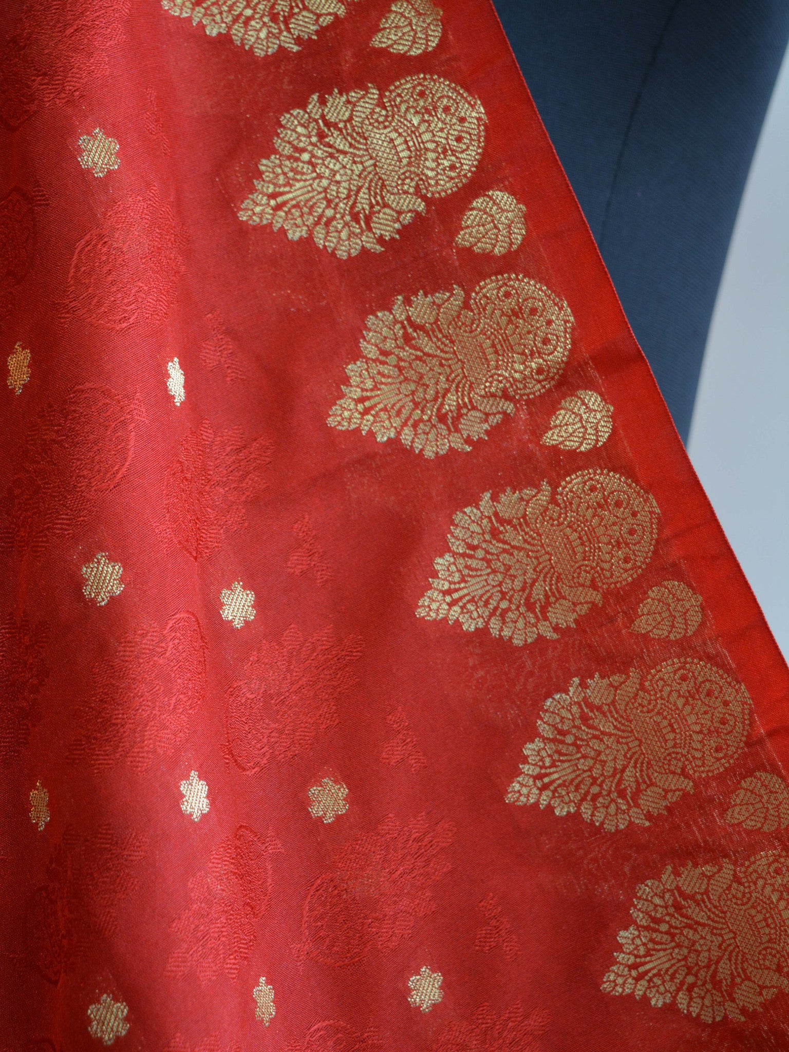 Art Silk Dupatta Vase Design on Border-Red
