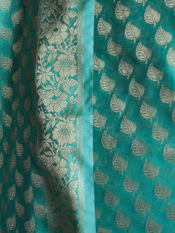 Banarasee/Banarasi Salwar Kameez Cotton Silk Gold Zari Buti Woven Fabric-Spring Green