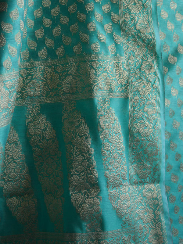 Banarasee/Banarasi Salwar Kameez Cotton Silk Gold Zari Buti Woven Fabric-Spring Green