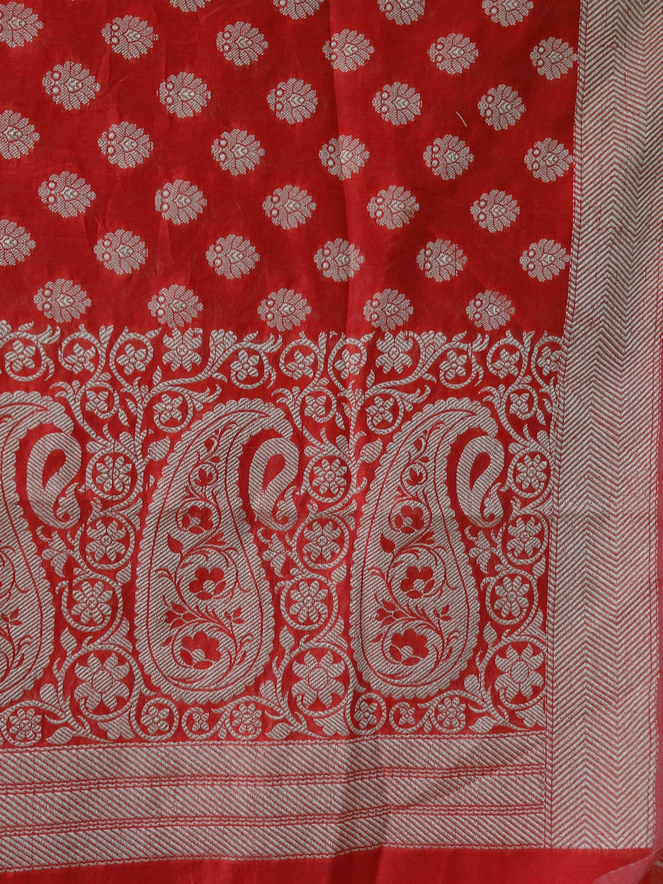 Banarasee/ Banarasi Cotton Silk Mix Resham Work Dupatta-Red