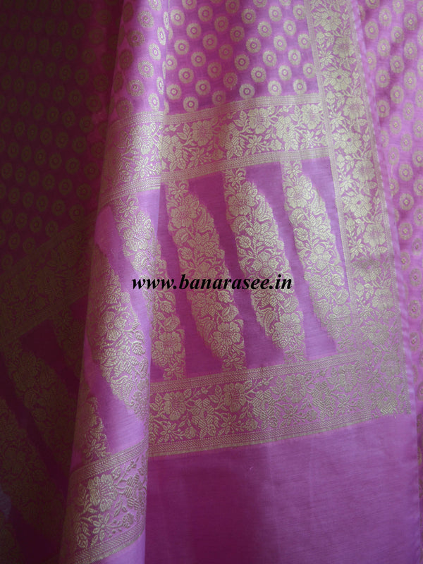 Banarasee/Banarasi Salwar Kameez Cotton Silk Gold Zari Buti Woven Fabric-Pink