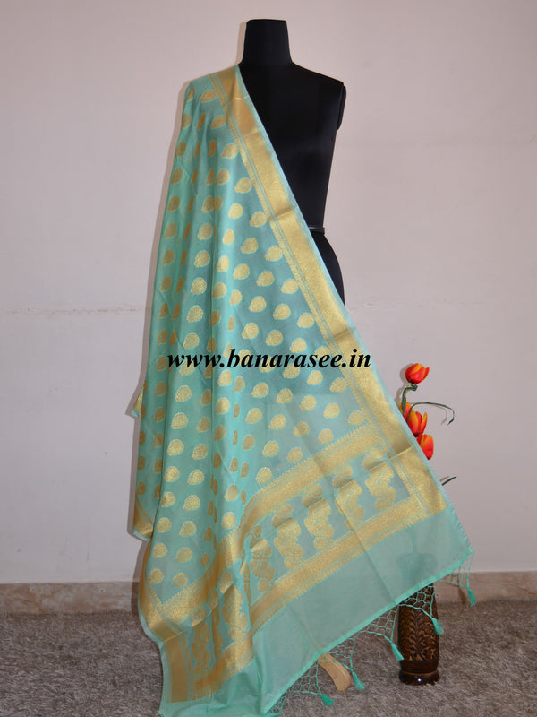 Banarasee Art Silk Dupatta With Zari Buti Design-Sea Green