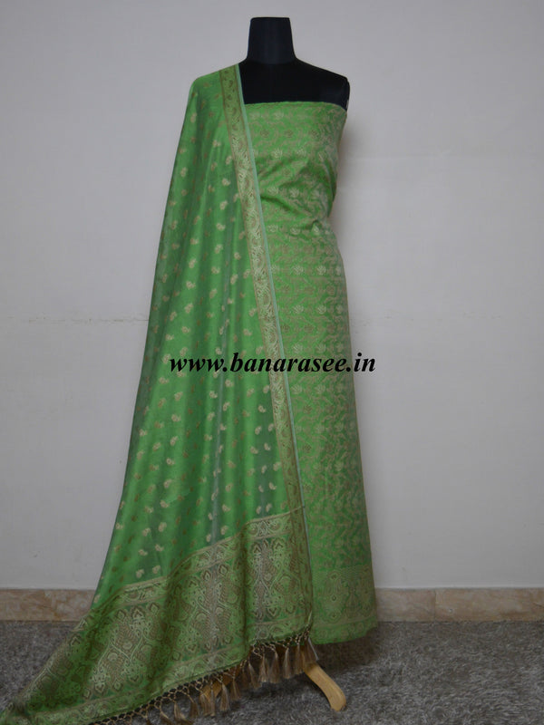 Banarasee/Banarasi Salwar Kameez Cotton Silk Resham Buti Woven Fabric-Green