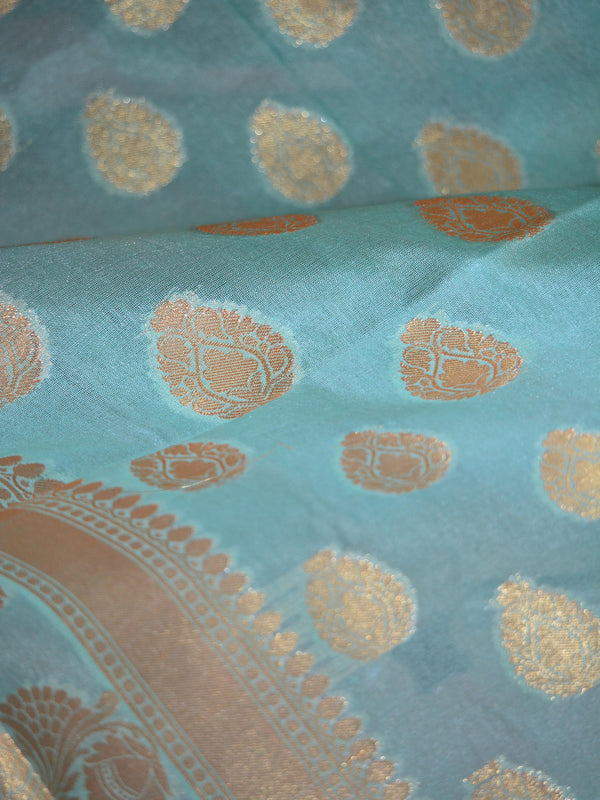 Banarasee Art Silk Dupatta With Zari Buti Design-Sea Green