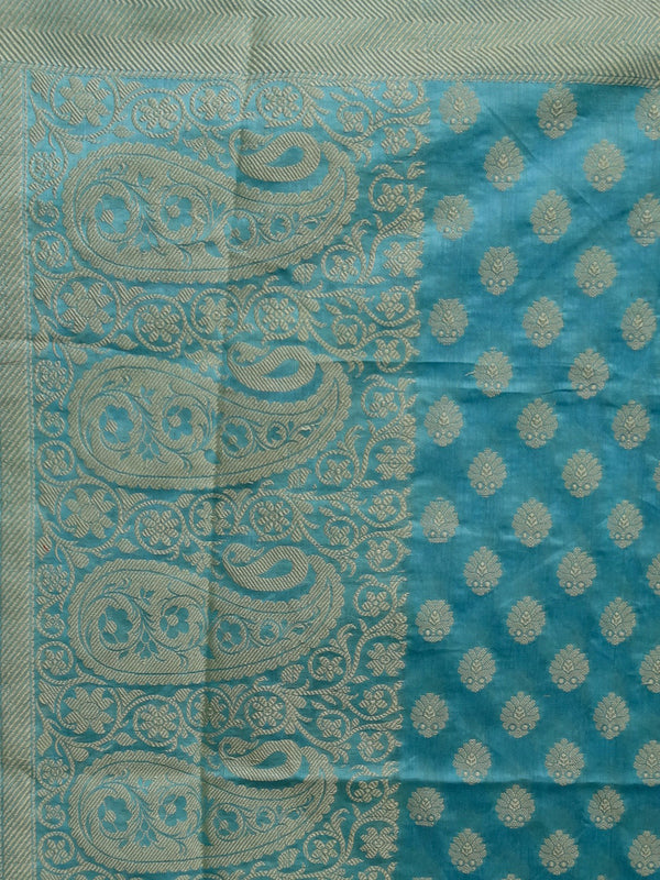 Banarasee/ Banarasi Cotton Silk Mix Resham Work Dupatta-Sky Blue