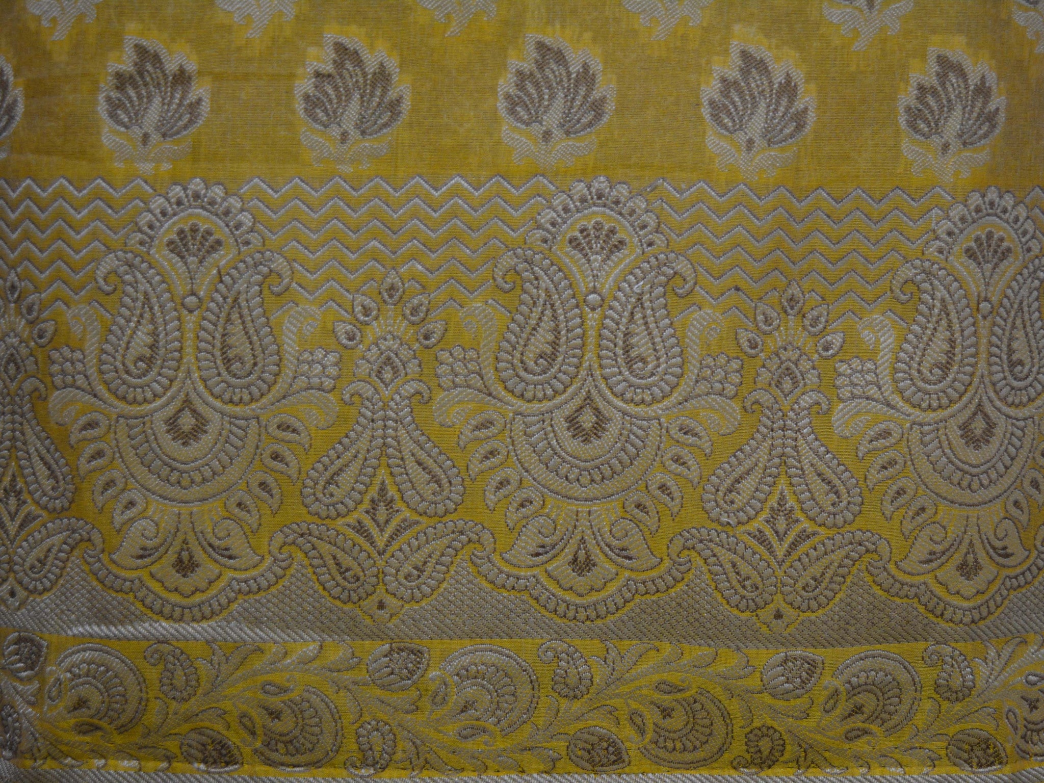Banarasee/Banarasi Salwar Kameez Cotton Silk Resham Buti Woven Fabric-Mustard