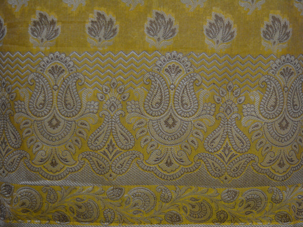 Banarasee/Banarasi Salwar Kameez Cotton Silk Resham Buti Woven Fabric-Mustard
