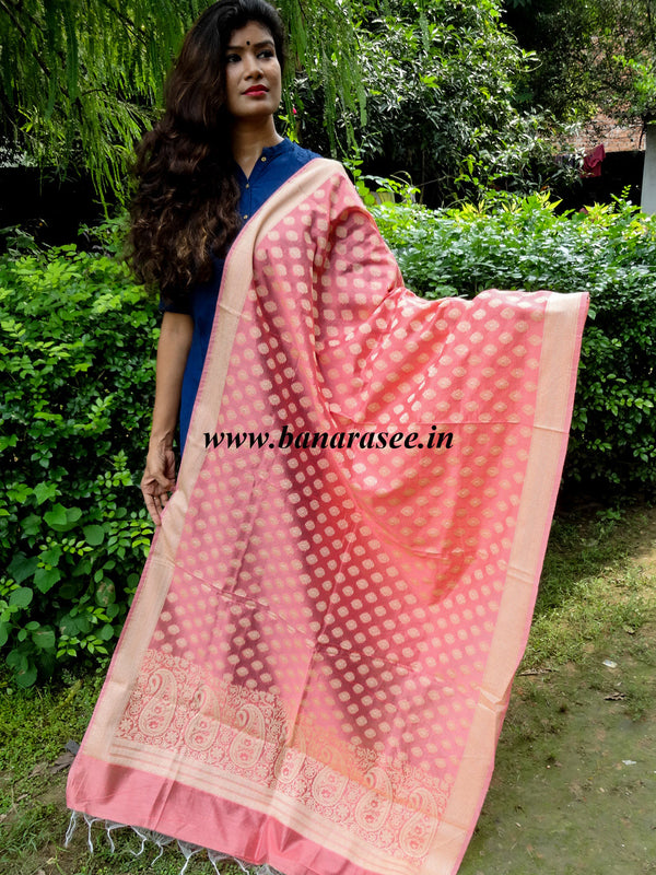 Banarasi Cotton Silk Paisley Pallu Dupatta-Peach