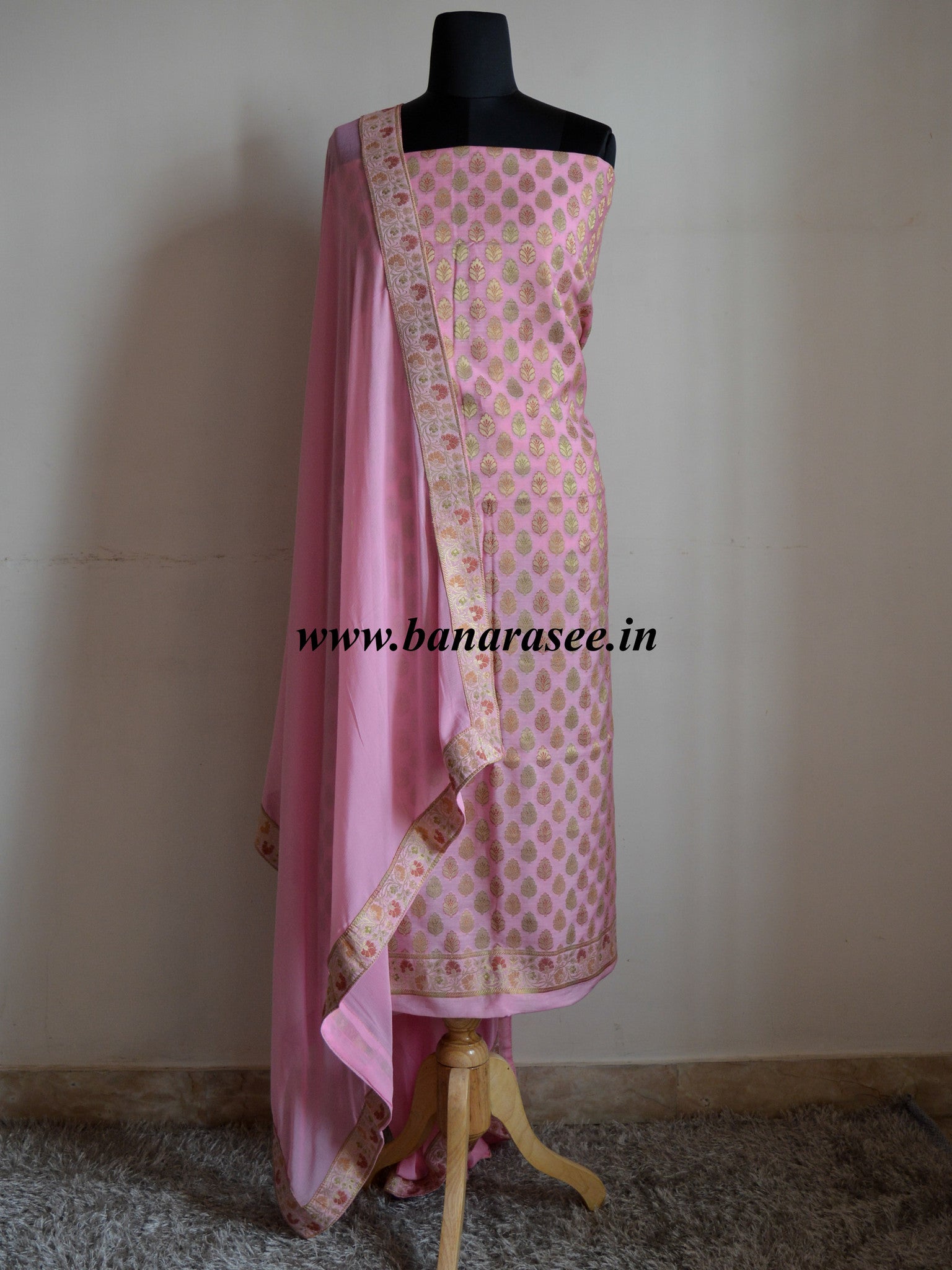 Banarasee/Banarasi Salwar Kameez Cotton Silk Woven Meena Buti Fabric-Mauve