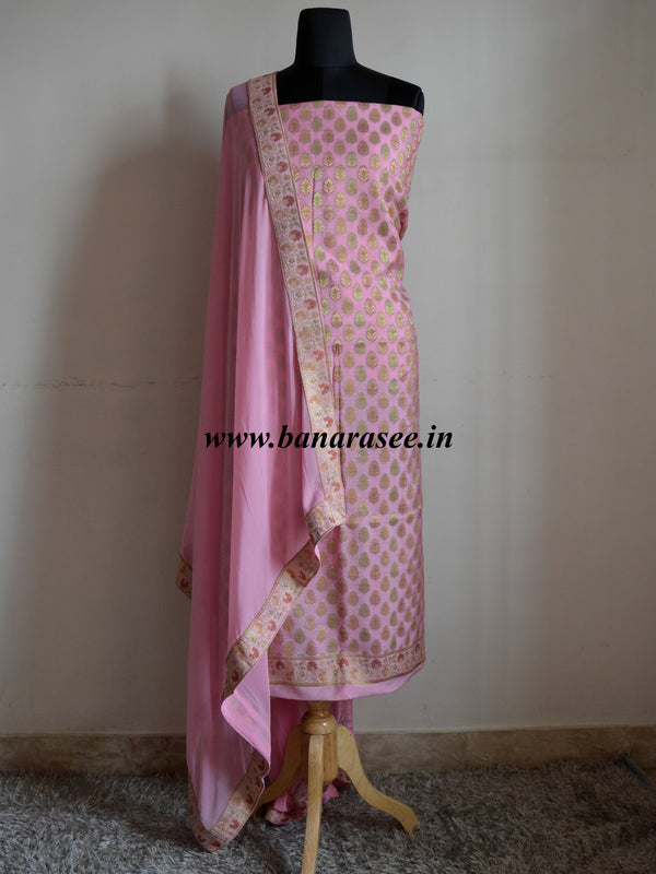 Banarasee Salwar Kameez Semi Katan Silk Zari Work Fabric-Blue