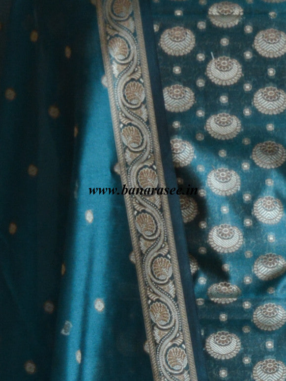 Banarasee/Banarasi Salwar Kameez Cotton Silk Resham Woven With Buti Design Fabric-Deep Green